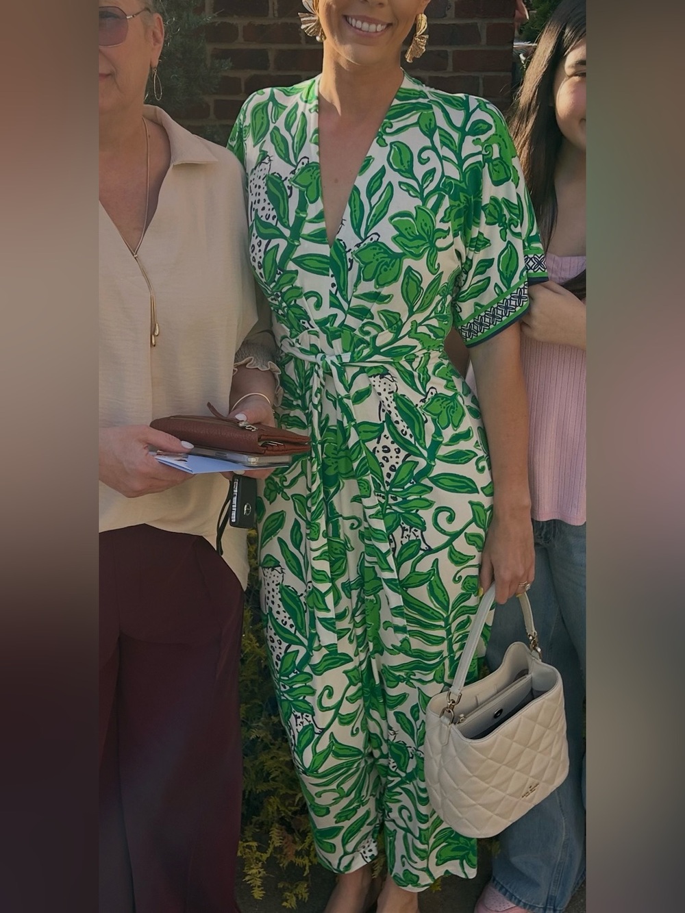 Lilly Pulitzer Green and White Leaf-Print Maxi Dress